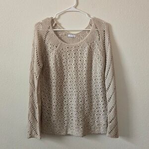 Women's Lascana Off White Crochet Knit Classy Basic Sweater Medium